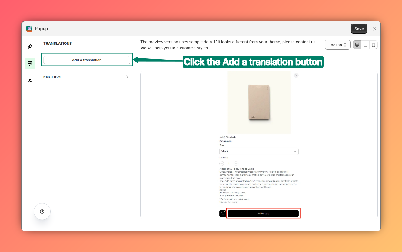 Click a translation button