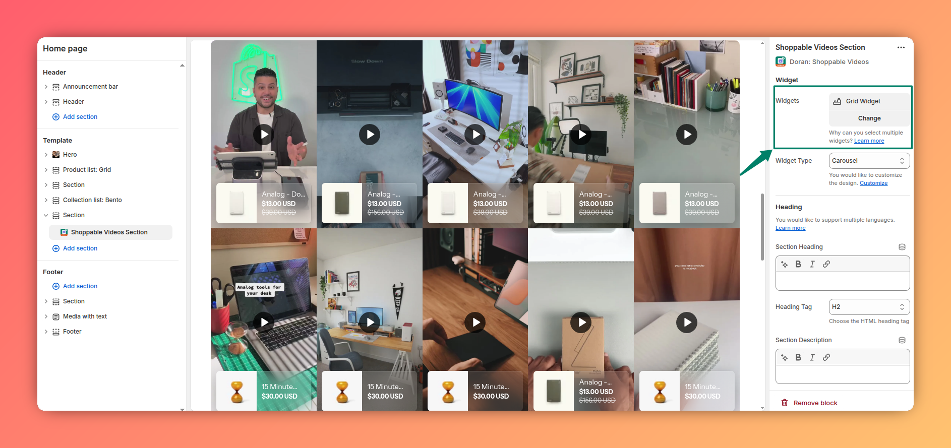 Choose widgets