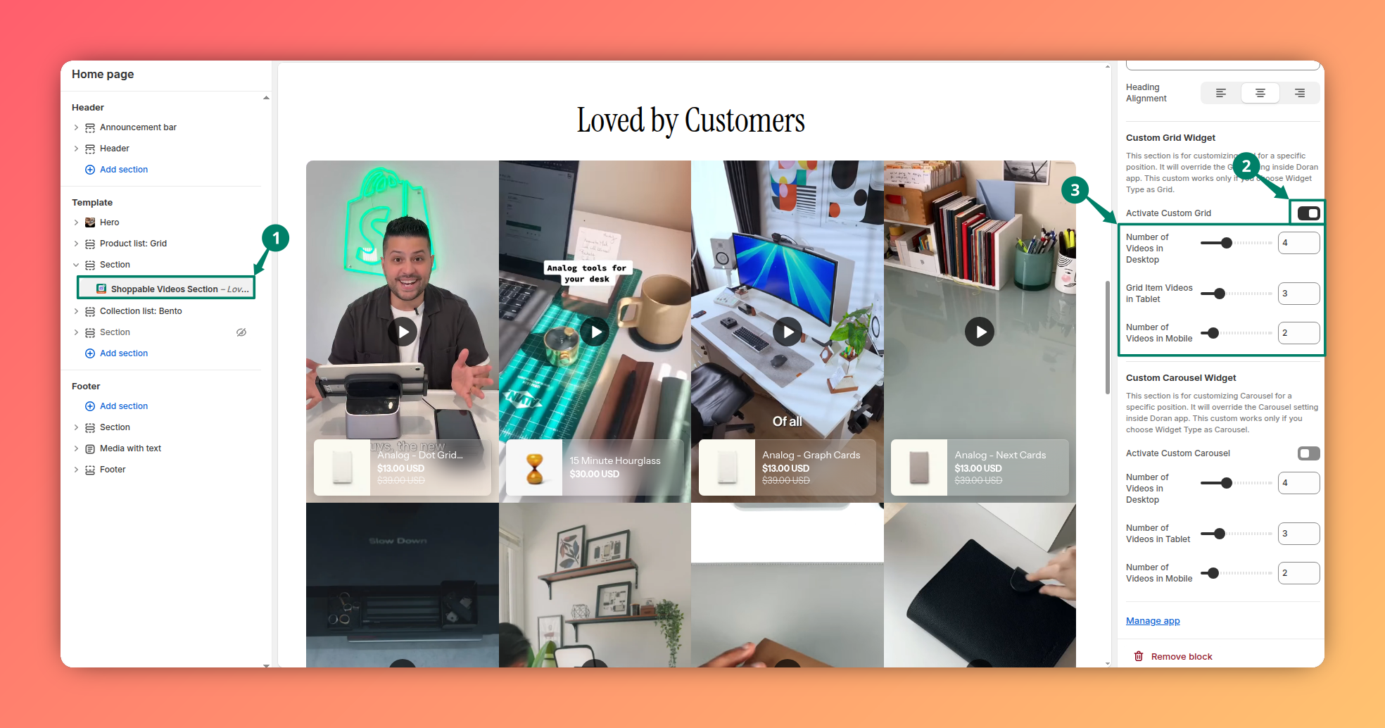 Customize section