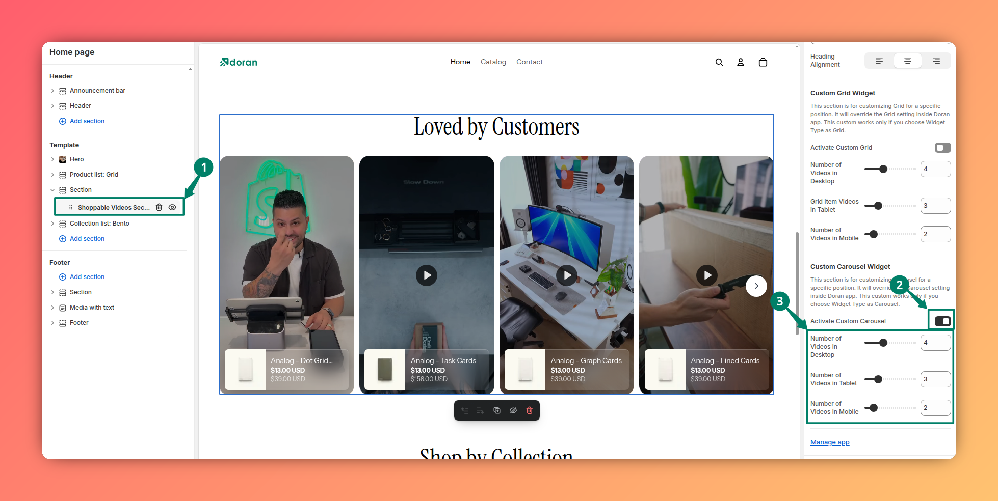 Customize section