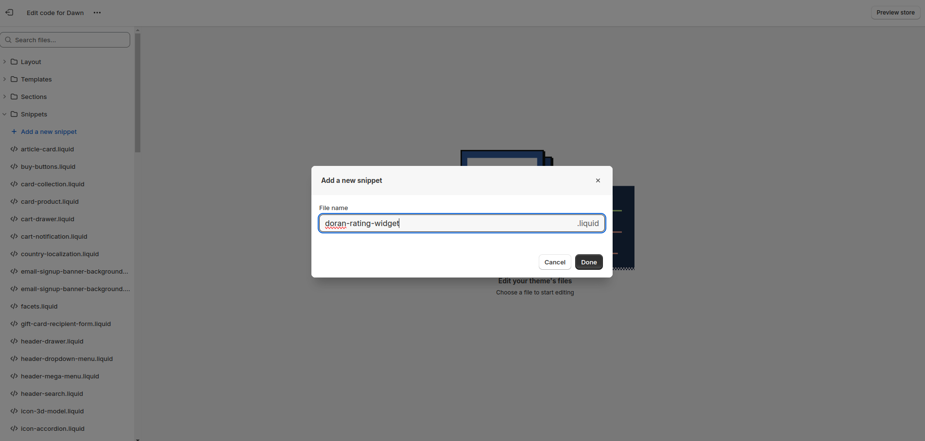 Enter the snippet name