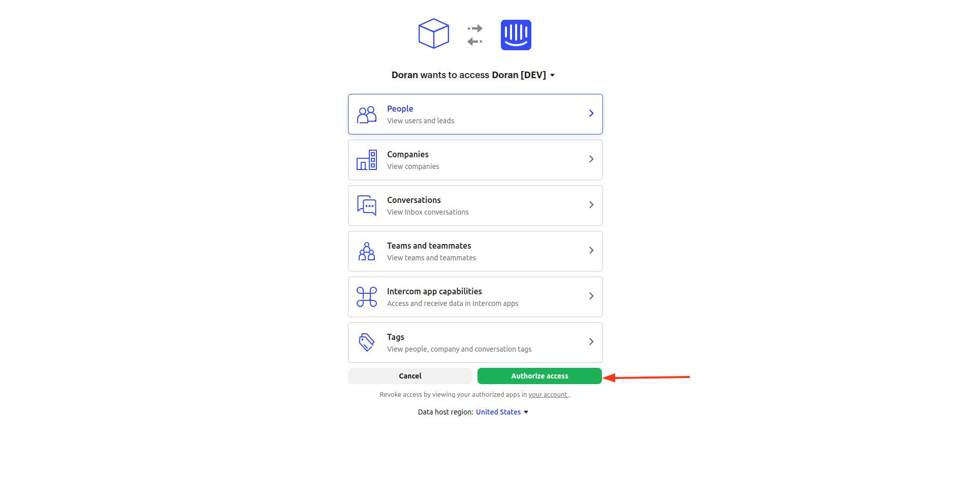 Authorize access from Intercom