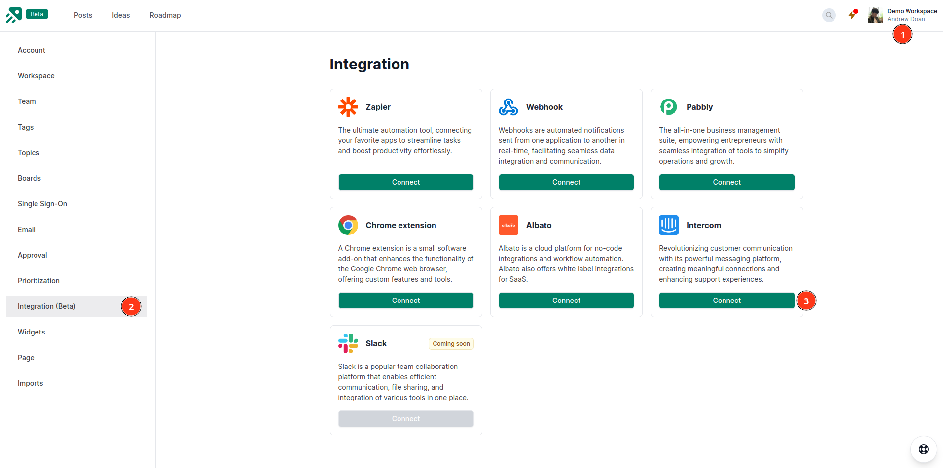 Choose the Intercom Integration