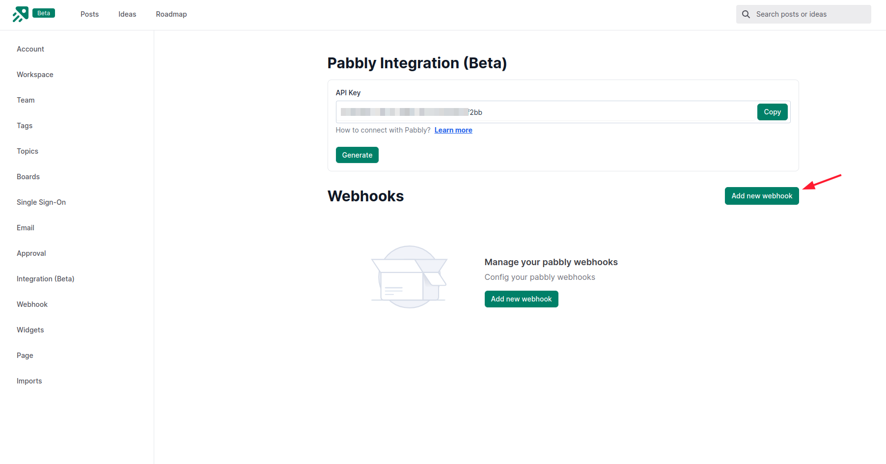 Add new webhook from Doran page