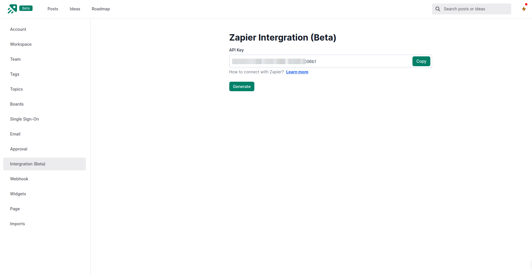 Get API key from Zapier Integration